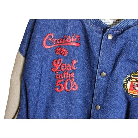 Three Rivers Authentic Denim Jacket 2XL Lost In The 50s Logo Made in USA Vintage - Picture 3 of 10